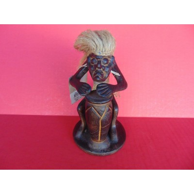 WOODEN CRAZY DRUMMER T6152 Dude Tribal Decor Tiki Wood Bongo Hand Carved 6"   232889014691